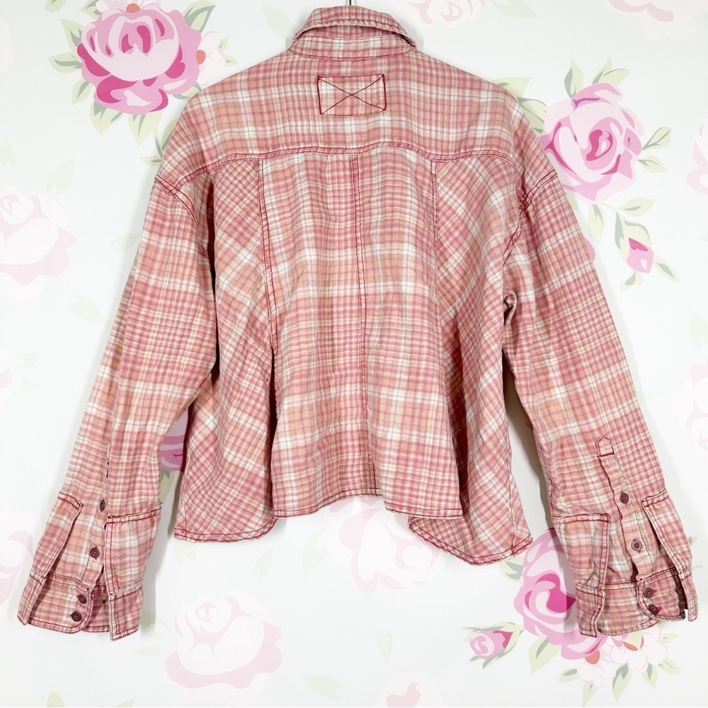NEW Free People Pink Plaid Long Sleeve Button Down Shirt Top S - Picture 9 of 11